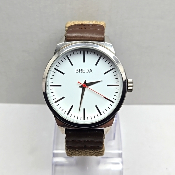 Mens Breda Silver Tone Watch On Woven Band White Dial New Battery - Picture 1 of 9